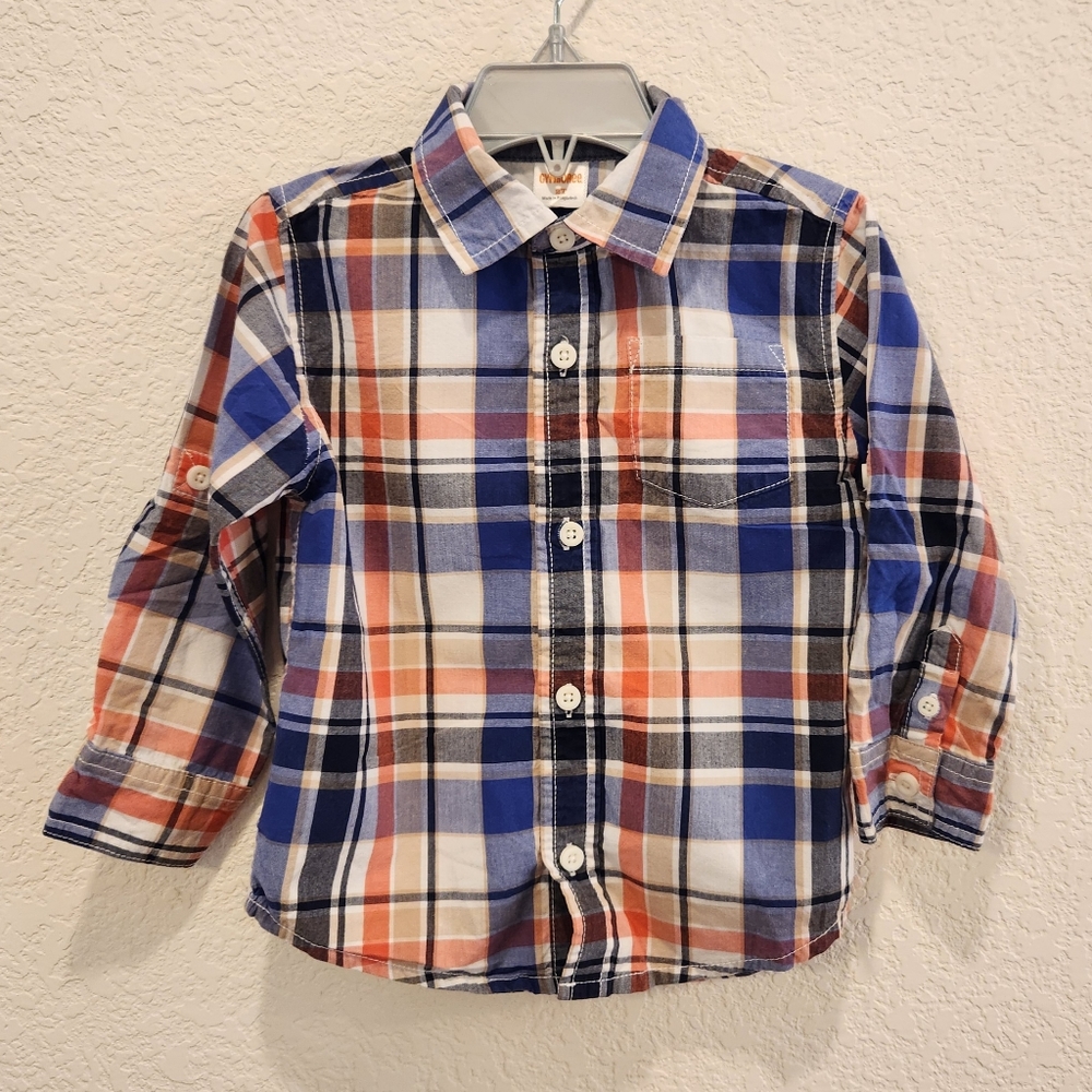 Gymboree Button-down Plaid Adjustable Sleeve Plaid Shirt Boys 2T